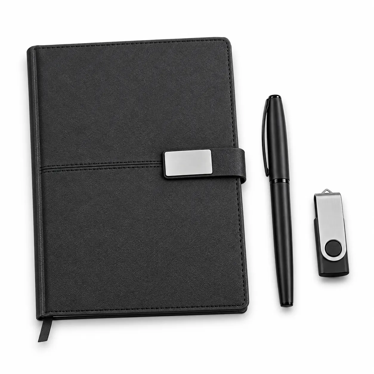 Metal Tokalı Defter, Roller Kalem ve 16 GB USB Kutulu Hediye Seti
