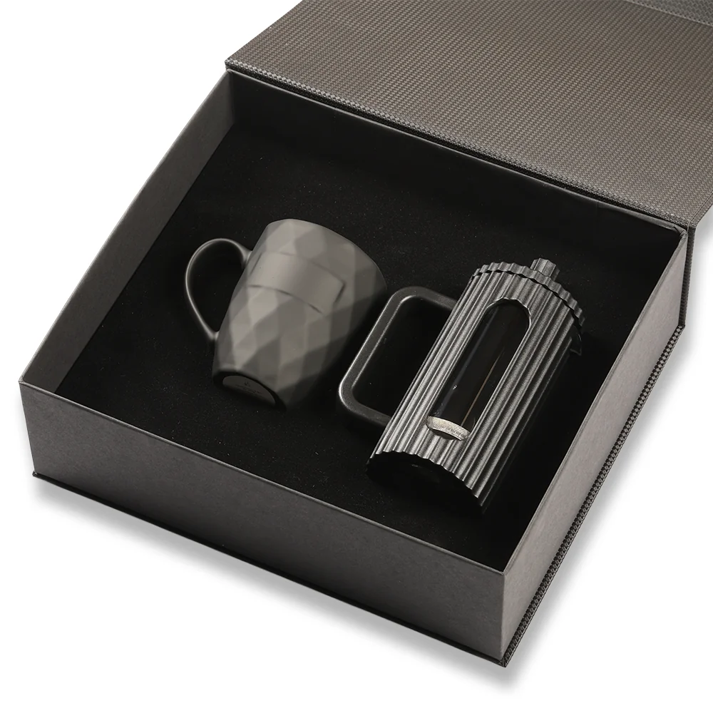 Diamond Porselen Bardak & 350 ml French Press Kutulu VIP Hediye Seti