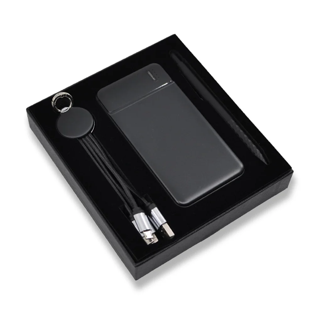 10.000 mAh Powerbank, Işıklı Kısa Şarj Kablosu & Touchpen Diamond Kalem Kutulu VIP Hediye Seti