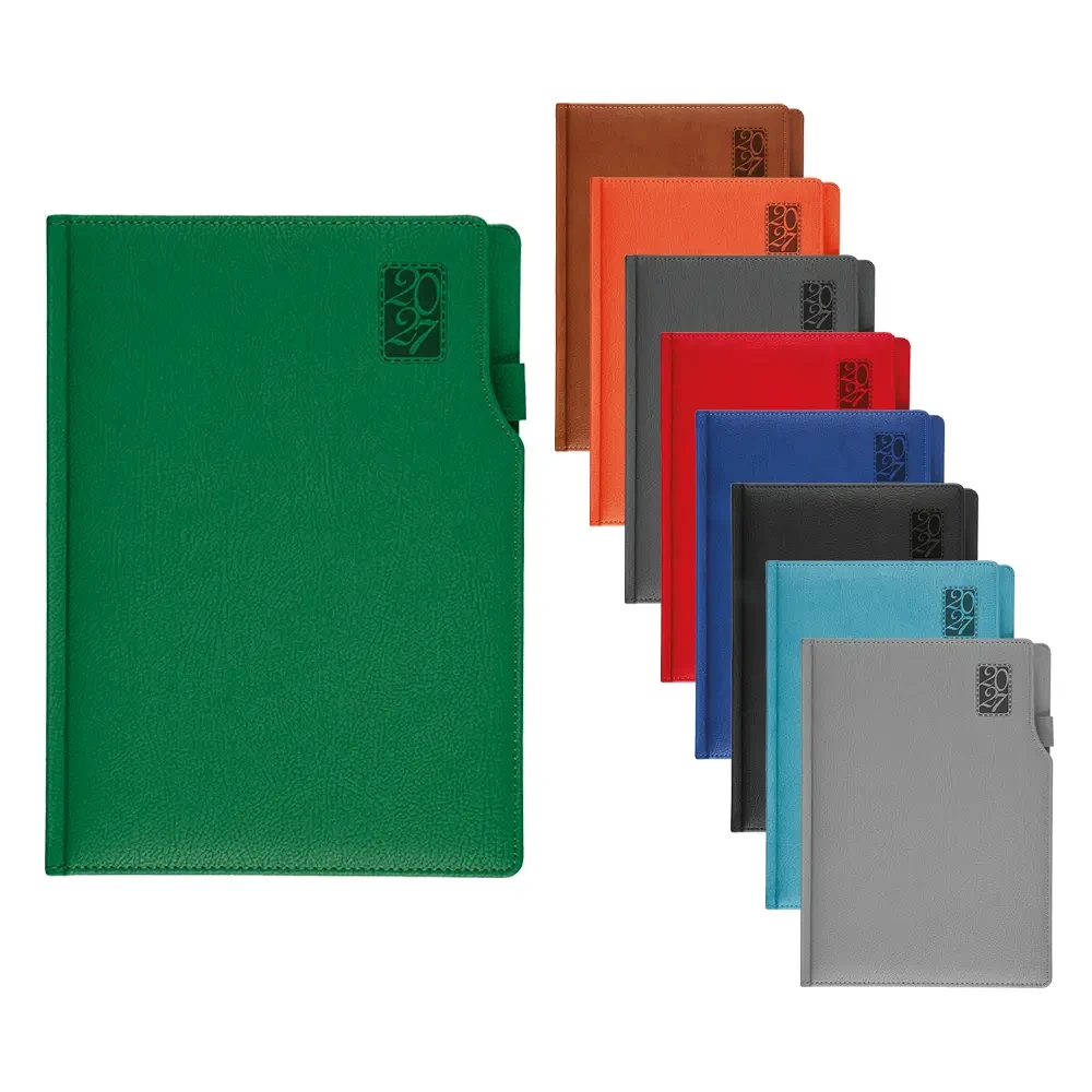 17 x 24 cm Termo Deri Sert Kapaklı Günlük Tarihli Ajanda 336 Sayfa 70 gr Ivory Krem Çizgili İç Kağıt Kalem Tutuculu
