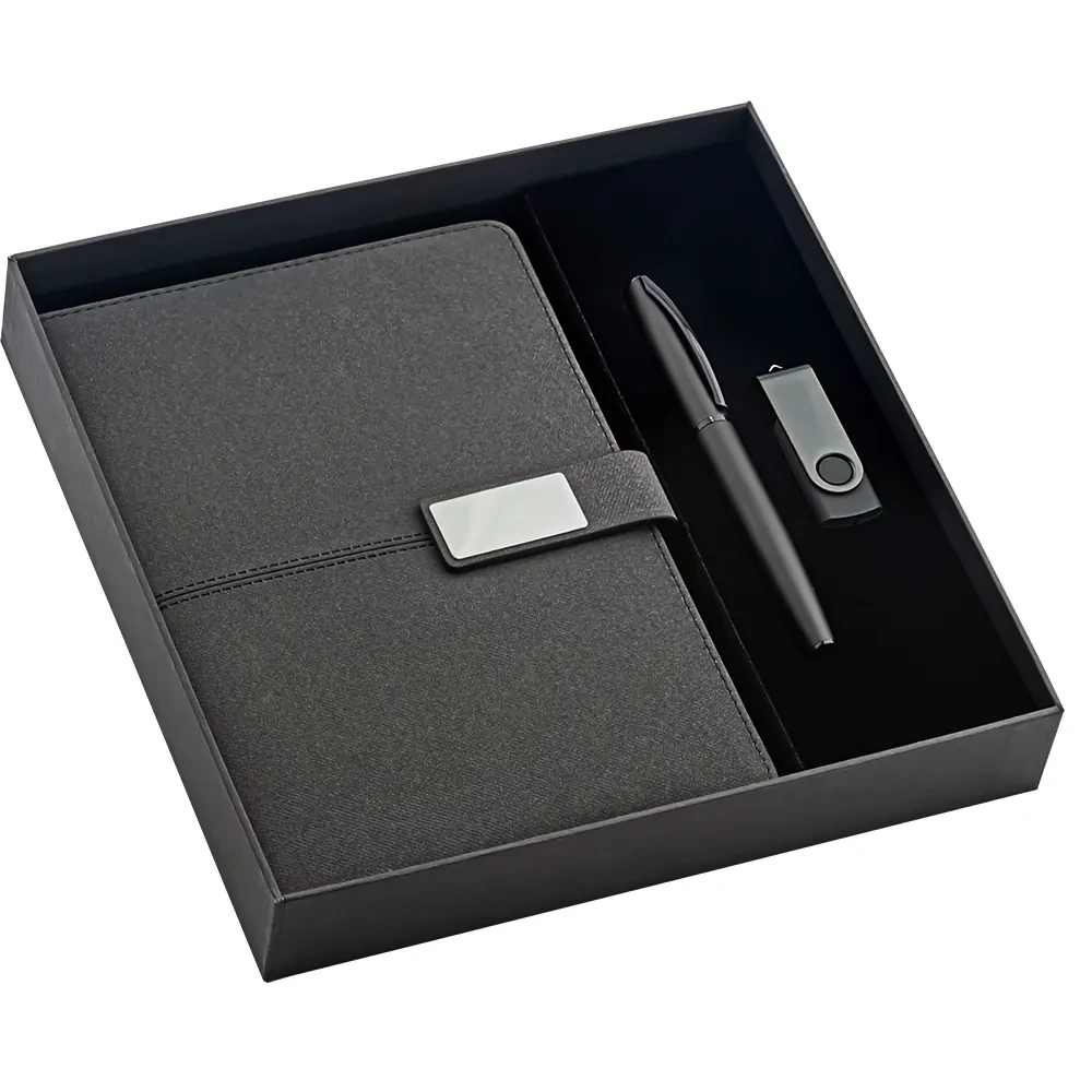 Metal Tokalı Defter, Roller Kalem ve 16 GB USB Kutulu Hediye Seti