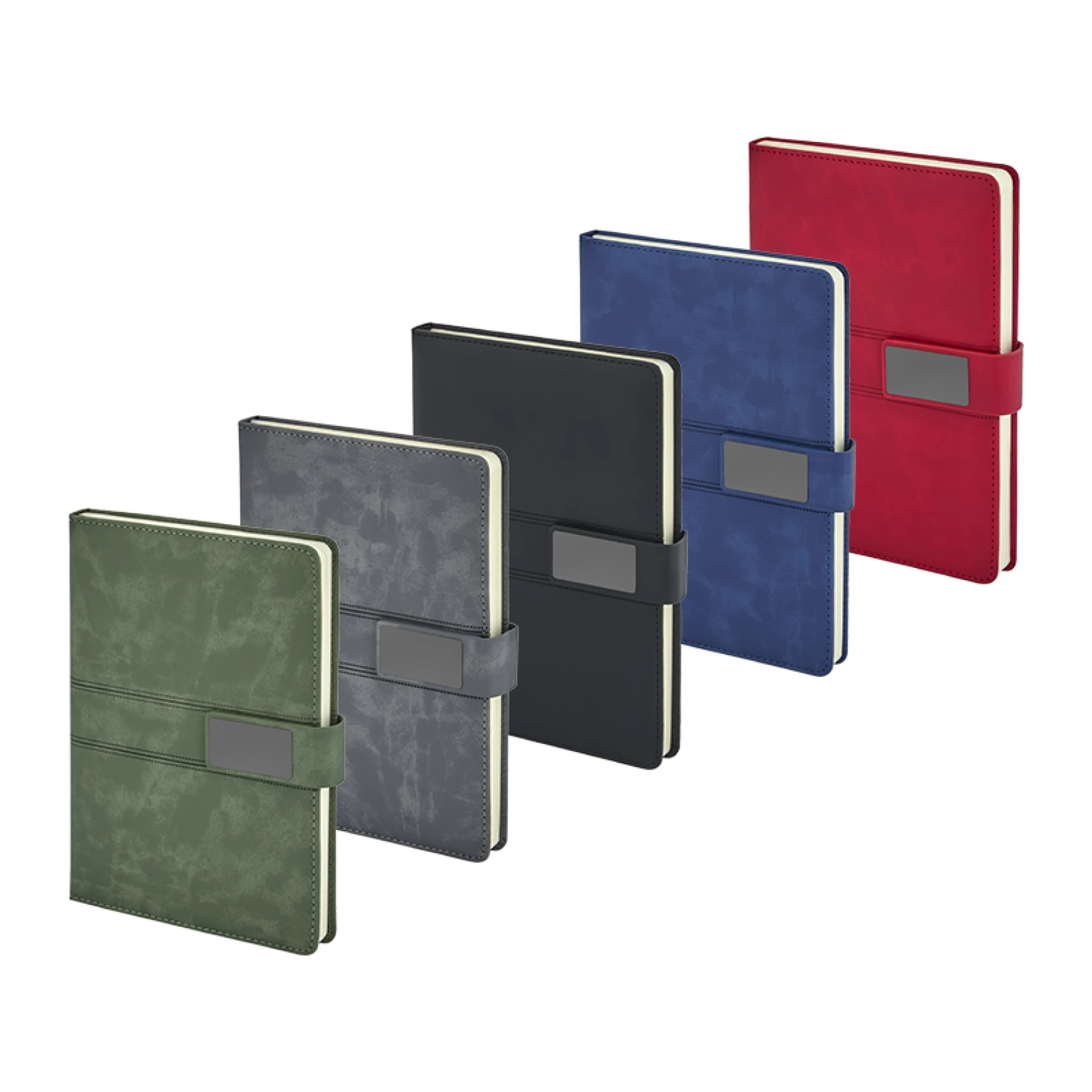 Beş renk seçeneğiyle PZ22113 metal etiketli termo deri defter