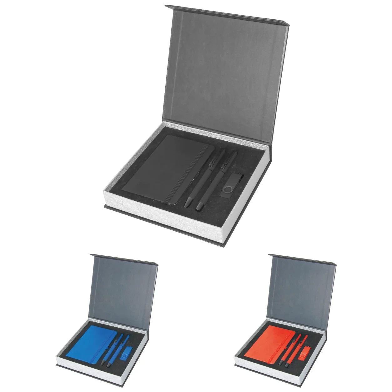 Cep Boy Lastikli Defter, Roller ve Tükenmez Kalem, 16 GB USB Kutulu Hediye Seti