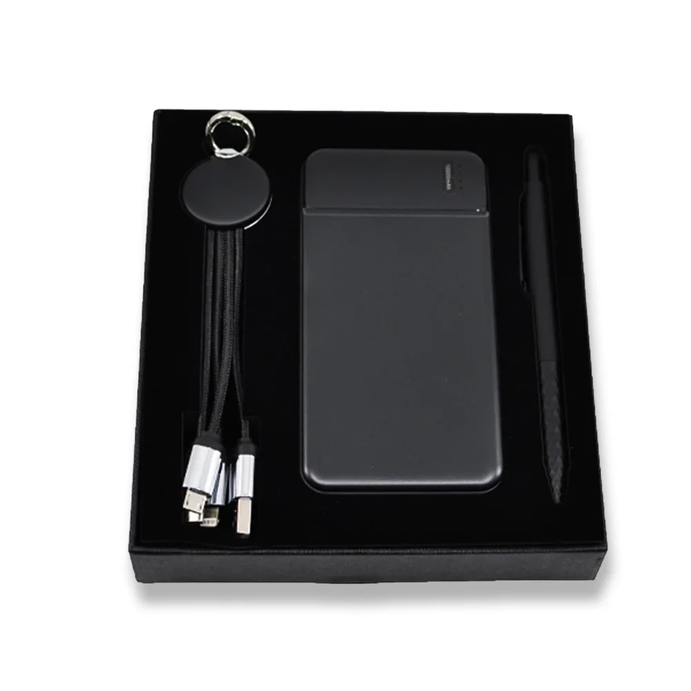 10.000 mAh Powerbank, Işıklı Kısa Şarj Kablosu & Touchpen Diamond Kalem Kutulu VIP Hediye Seti