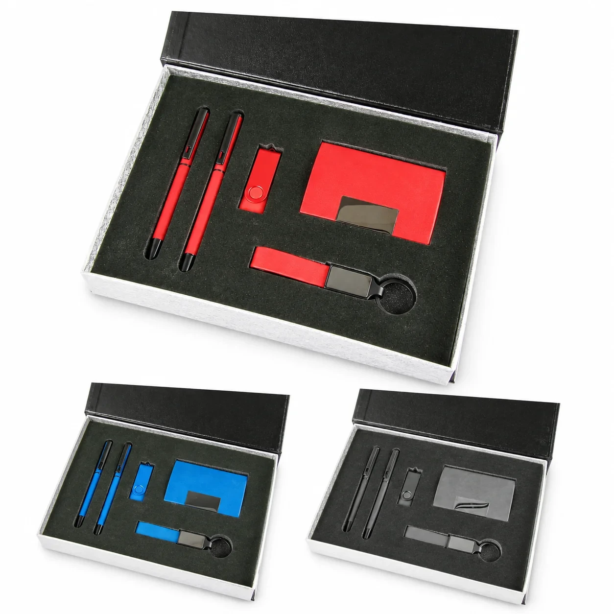 Deri Kartvizitlik, Metal Roller & Tükenmez Kalem, Deri Anahtarlık & 16 GB USB Bellek 5’li VIP Kutulu Hediye Seti