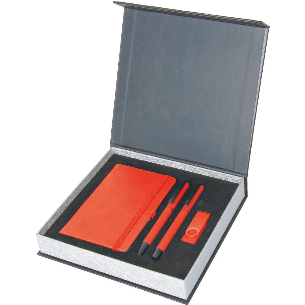 Cep Boy Lastikli Defter, Roller ve Tükenmez Kalem, 16 GB USB Kutulu Hediye Seti
