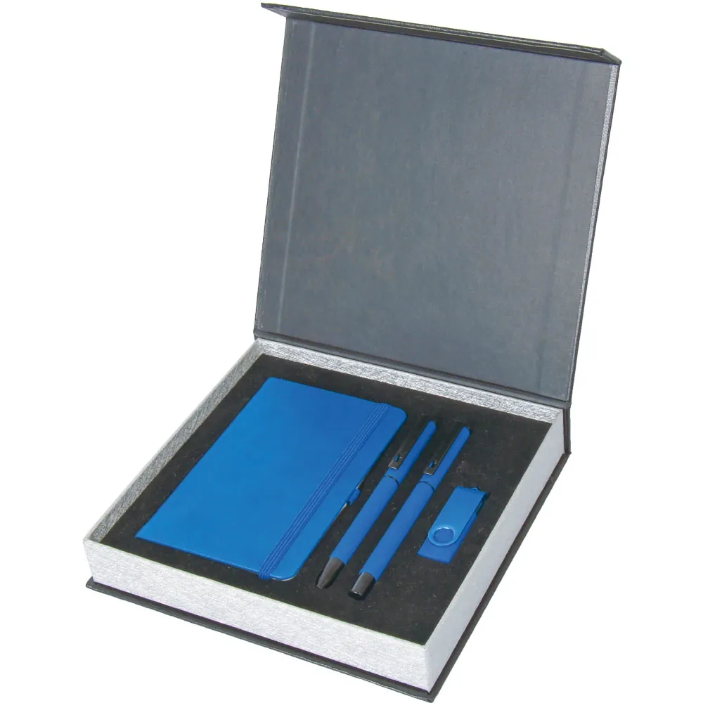 Cep Boy Lastikli Defter, Roller ve Tükenmez Kalem, 16 GB USB Kutulu Hediye Seti