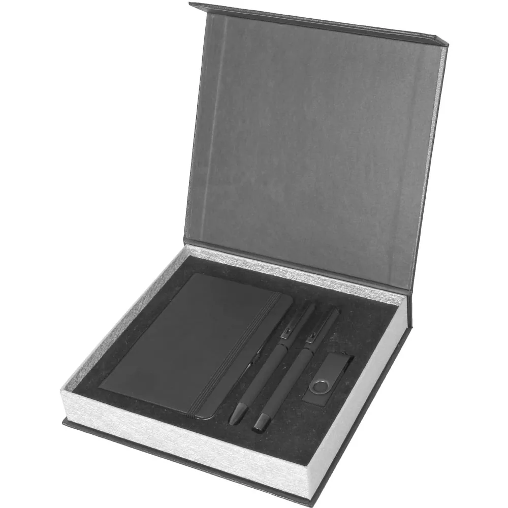 Cep Boy Lastikli Defter, Roller ve Tükenmez Kalem, 16 GB USB Kutulu Hediye Seti