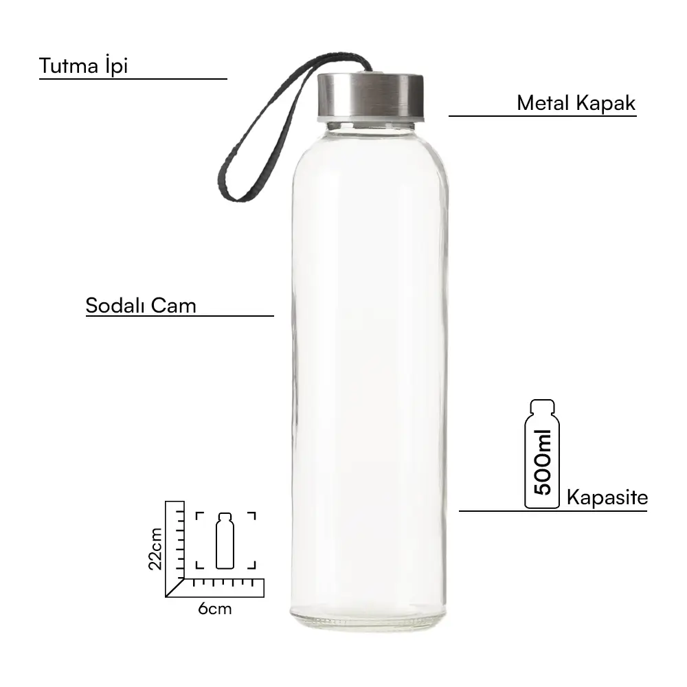 500 ml Cam Matara Şu Şişesi Kılıfsız Promozone