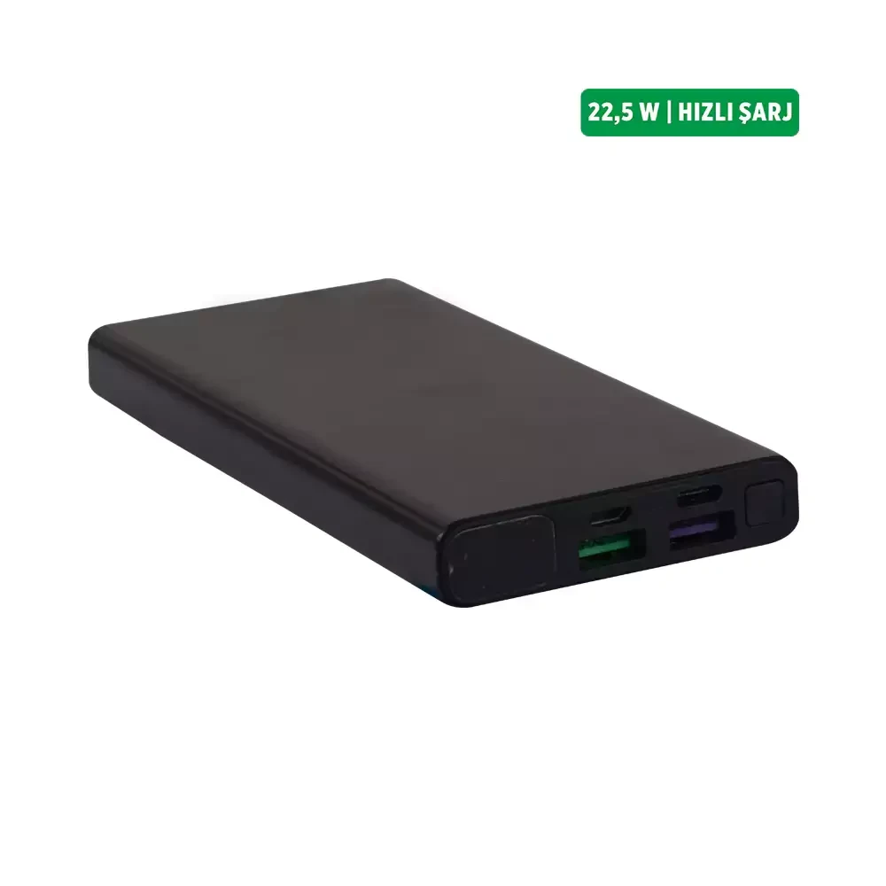 10000 mAh Dijital Ekran Göstergeli Metal Gövdeli Hızlı Şarj Micro+Type C Girişli Powerbank - Tek Renk