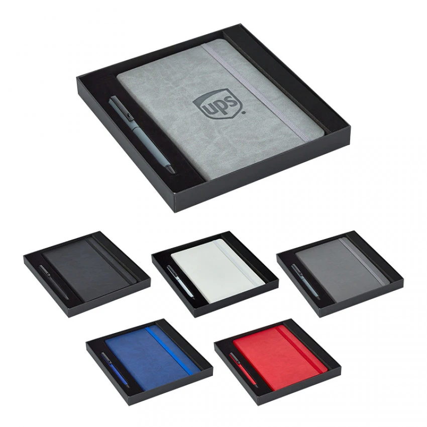 Hediyelik Set - 13X21 Renkli Kenar Not Defteri Metal Rubber Gövde Roller Kalem Promozone