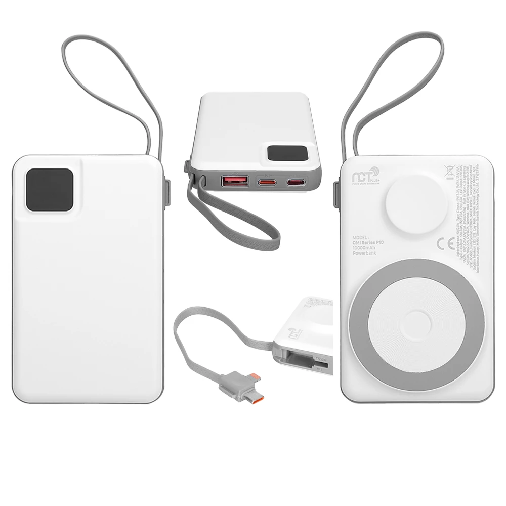 NCT PLUS OMI Series P10 10000mAh PD20W + QC3.0 18W 15W Magsafe + Watch Beyaz LCD Taşınabilir Pil Şarj Cihazı Powerbank Promozone