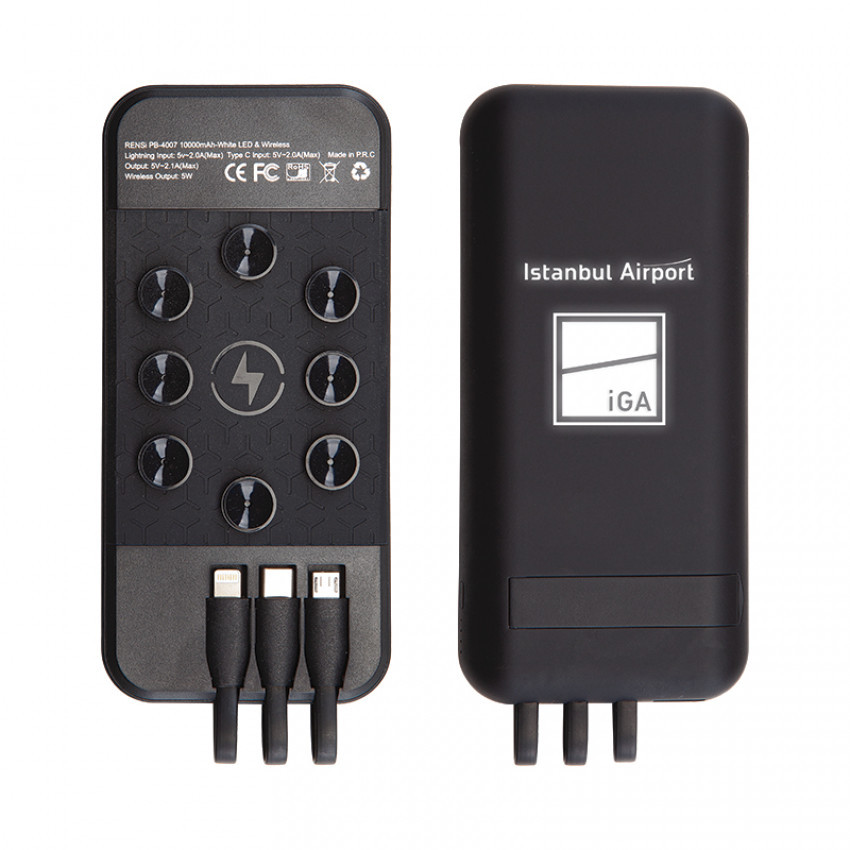 10000 mah Led Güç Göstergeli Dahili Kablolu Vantuzlu Işıklı Wireless powerbank Promozone