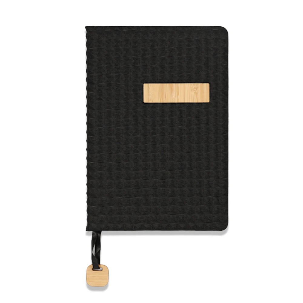 14 x 21 cm Kumaş + Bambu Detaylı Kapaklı Defter 200 Sayfa 80 gr Ivory Krem Çizgili İç Kağıt Bambu Ayraç Tokalı