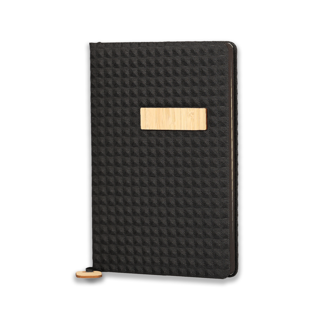 14 x 21 cm Kumaş + Bambu Detaylı Kapaklı Defter 200 Sayfa 80 gr Ivory Krem Çizgili İç Kağıt Bambu Ayraç Tokalı