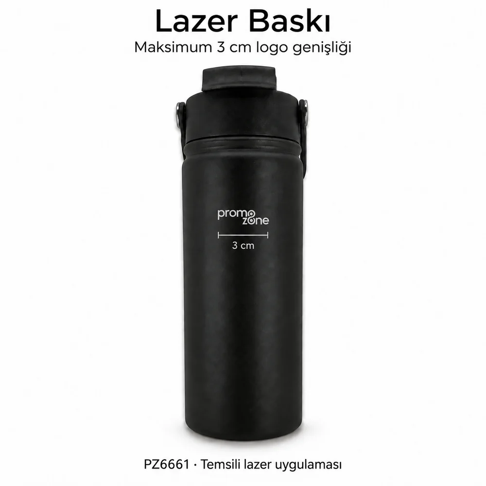 PZ6661 gövdesinde maksimum 3 cm genişlik için temsili Promozone lazer logo örneği