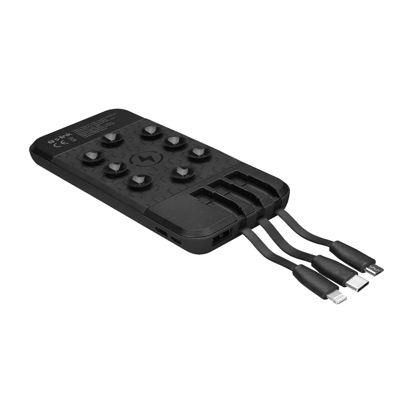 S-link IP-G14W 10000mAh Dahili Kablolu Gizli Ledli Siyah Vantuz+Stand Kablosuz Taşınabilir Powerbank Promozone