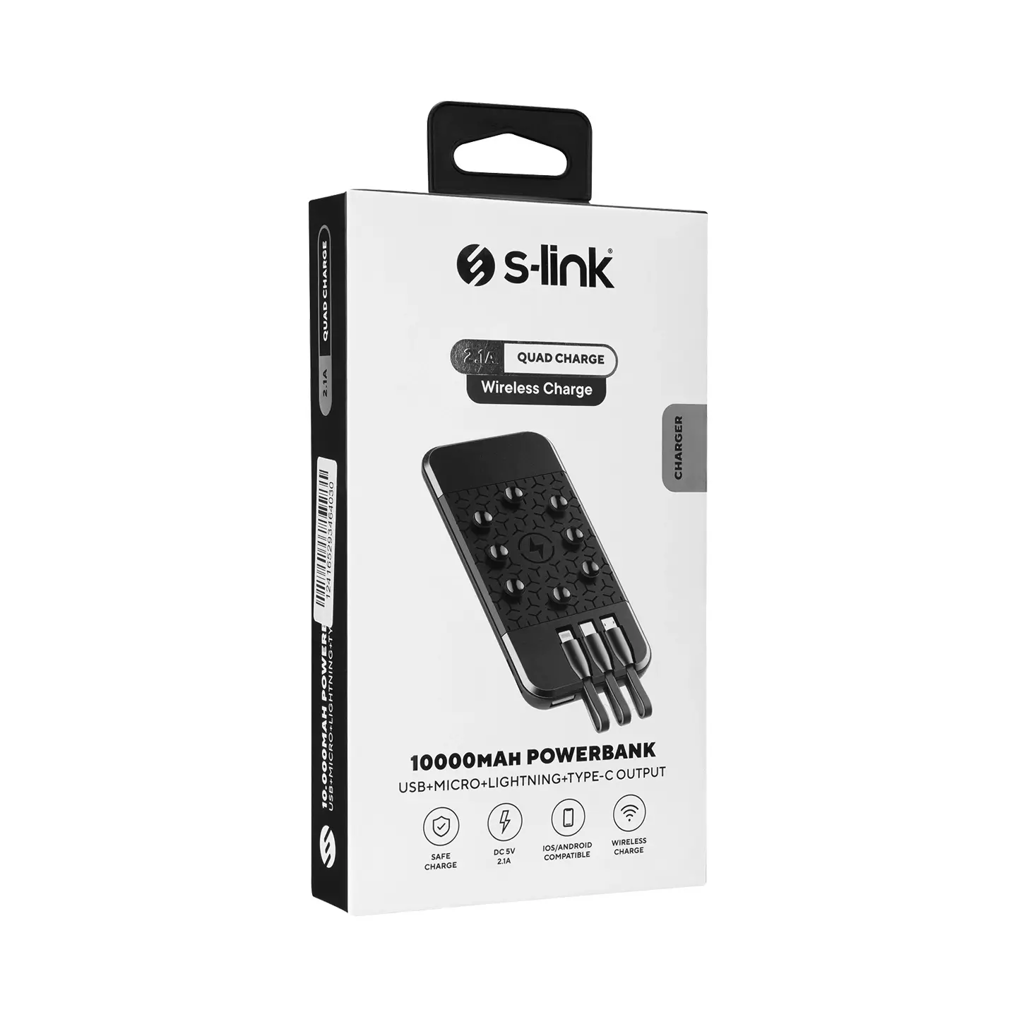 S-link IP-G14W 10000mAh Dahili Kablolu Gizli Ledli Siyah Vantuz+Stand Kablosuz Taşınabilir Powerbank Promozone