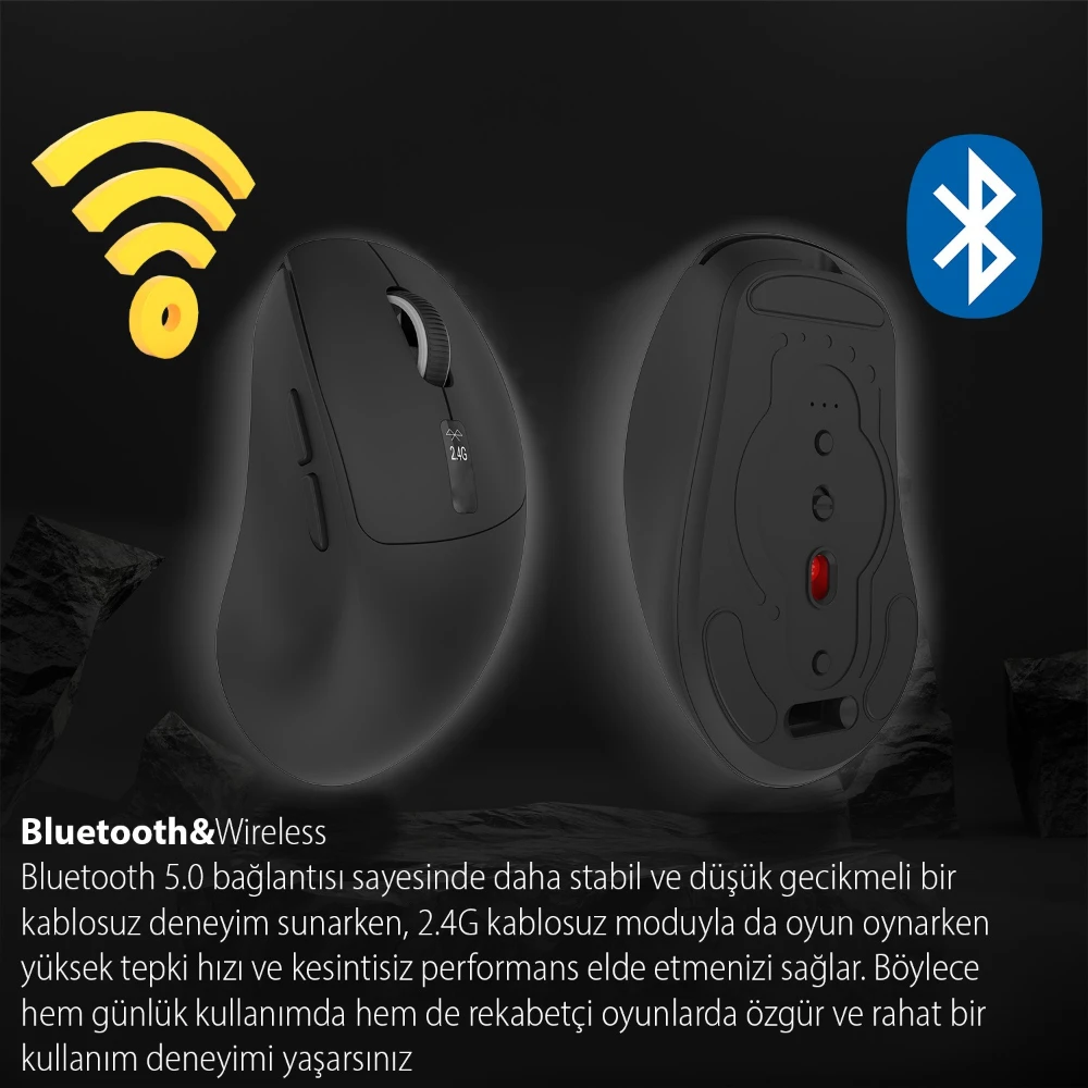 Inca IWM-397T Dual Mod Bluetooth+Wireless LED İndicator Screen Rechargeable Silent Mouse Promozone