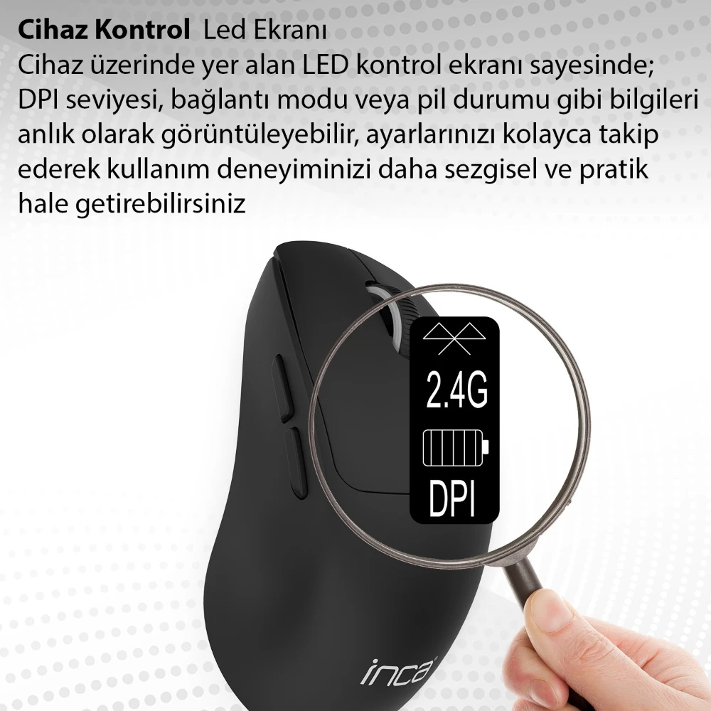 Inca IWM-397T Dual Mod Bluetooth+Wireless LED İndicator Screen Rechargeable Silent Mouse Promozone