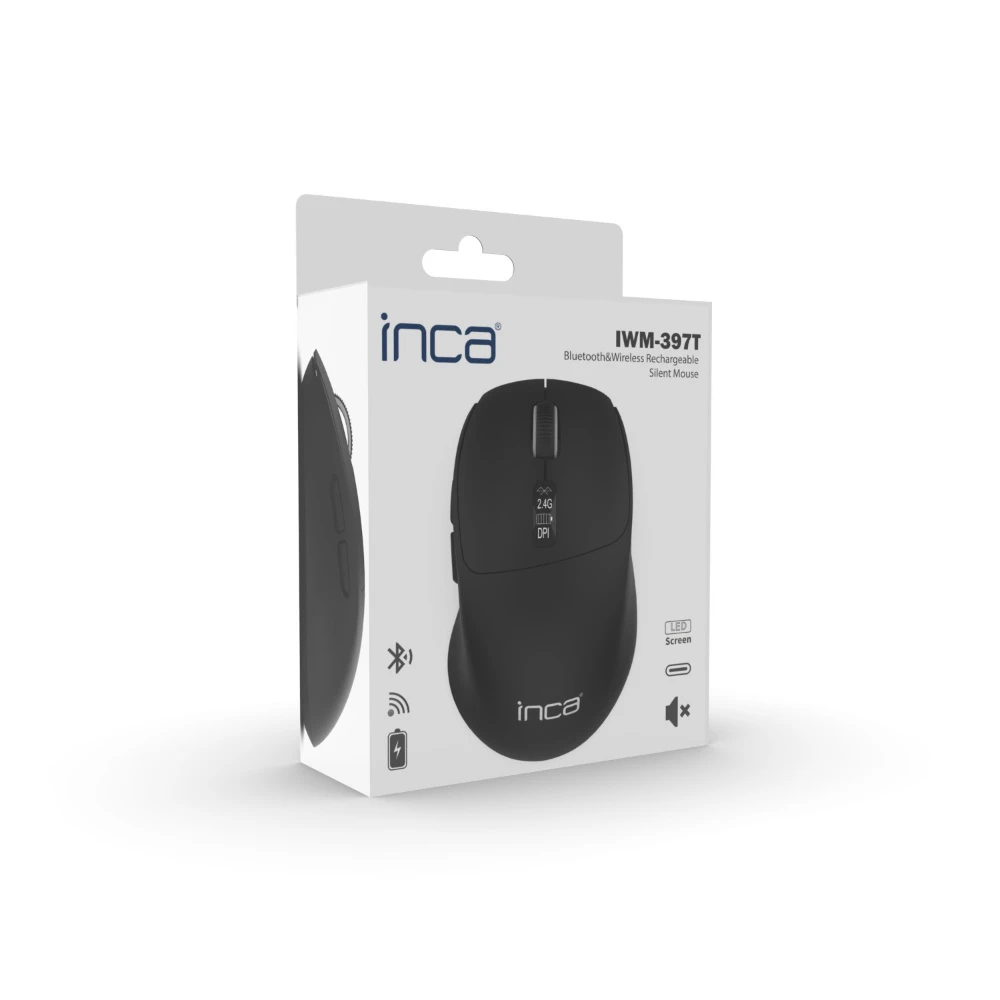 Inca IWM-397T Dual Mod Bluetooth+Wireless LED İndicator Screen Rechargeable Silent Mouse Promozone