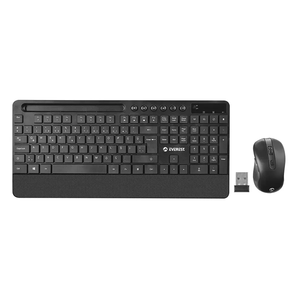 Everest KM-9676 Siyah Multimedya Tablet-Telefon Standlı Klavye + Mouse Set Promozone