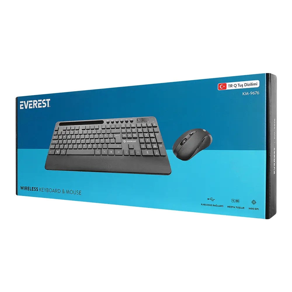 Everest KM-9676 Siyah Multimedya Tablet-Telefon Standlı Klavye + Mouse Set Promozone
