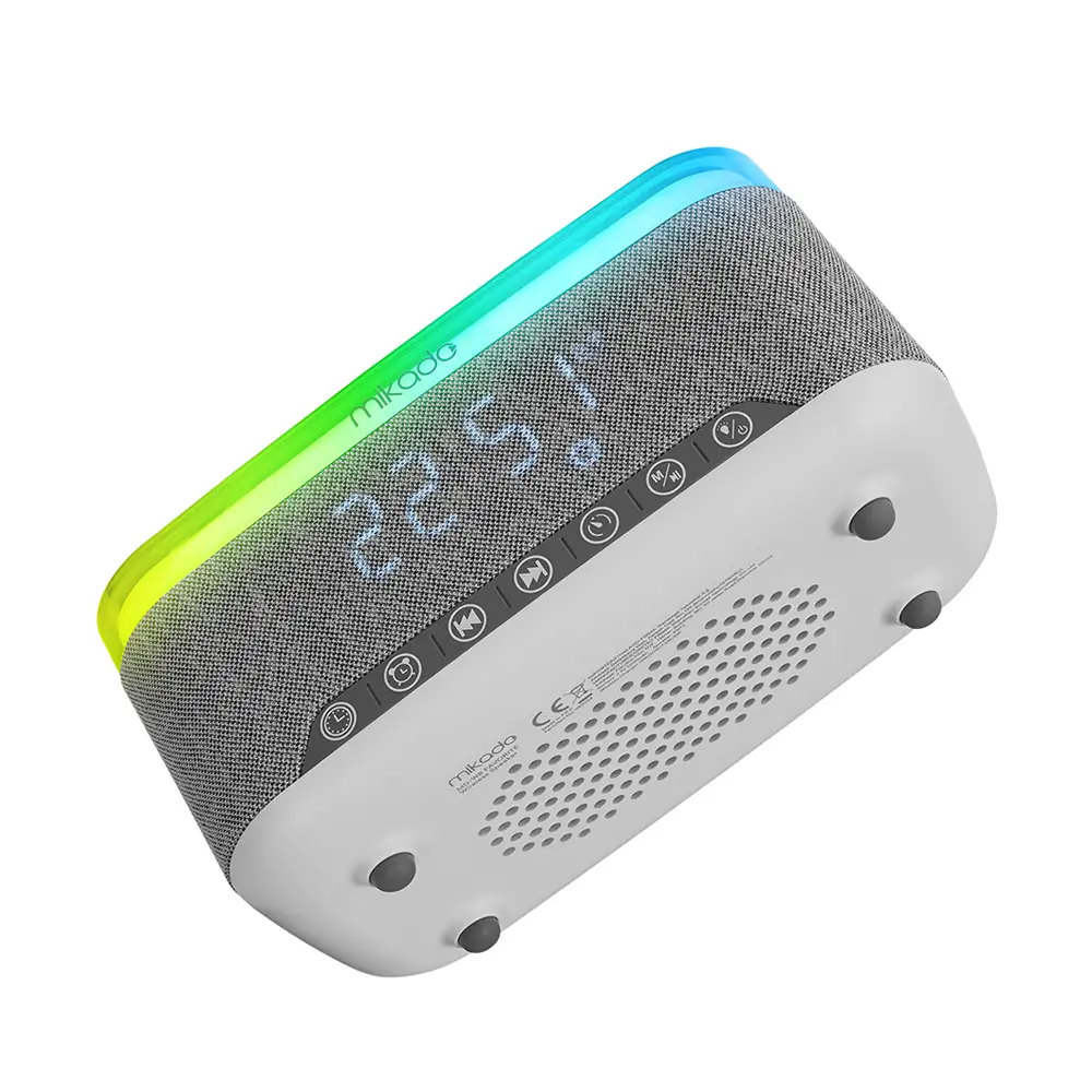 Mikado MD-W8 1200mAh 10W Gri Bluetooth-Usb-Kablosuz Şarj RGB-Gece Lambası Özellikli Alarmlı Saat Speaker Hoparlör Promozone