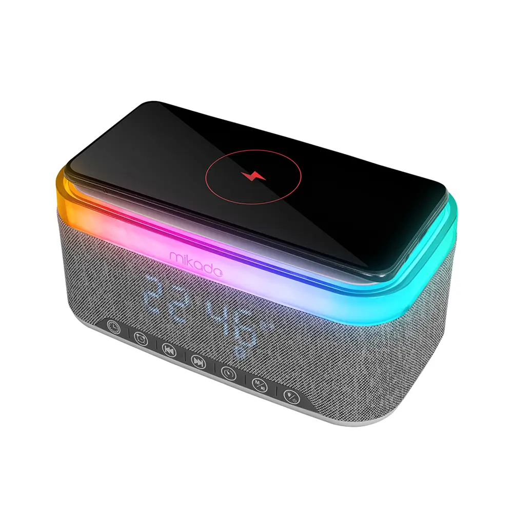 Mikado MD-W8 1200mAh 10W Gri Bluetooth-Usb-Kablosuz Şarj RGB-Gece Lambası Özellikli Alarmlı Saat Speaker Hoparlör