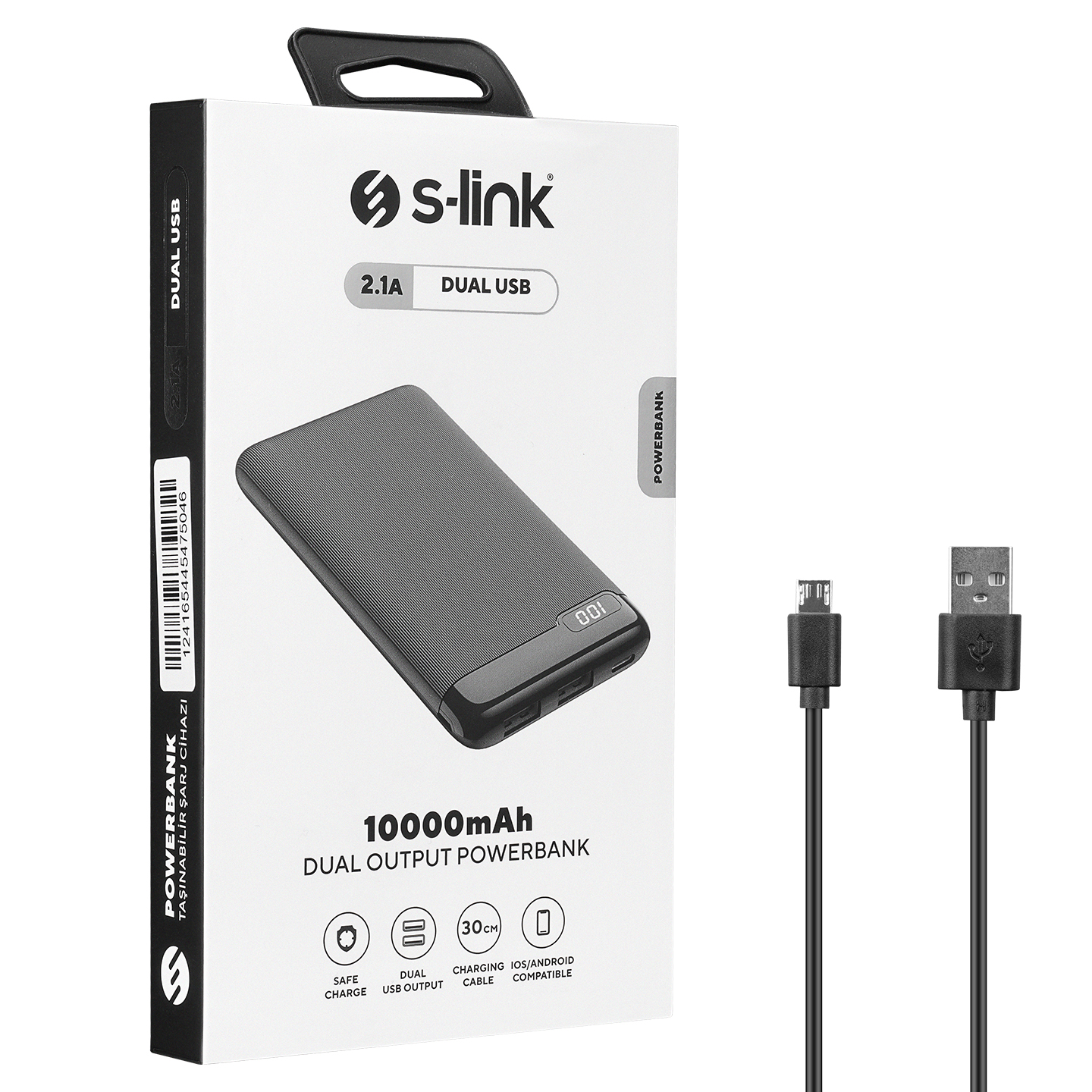 S-link IP-K11 10000mAh 2*USB+Micro+Type-C Beyaz LCD Ekranlı Taşınabilir Pil Şarj Cihazı Promozone
