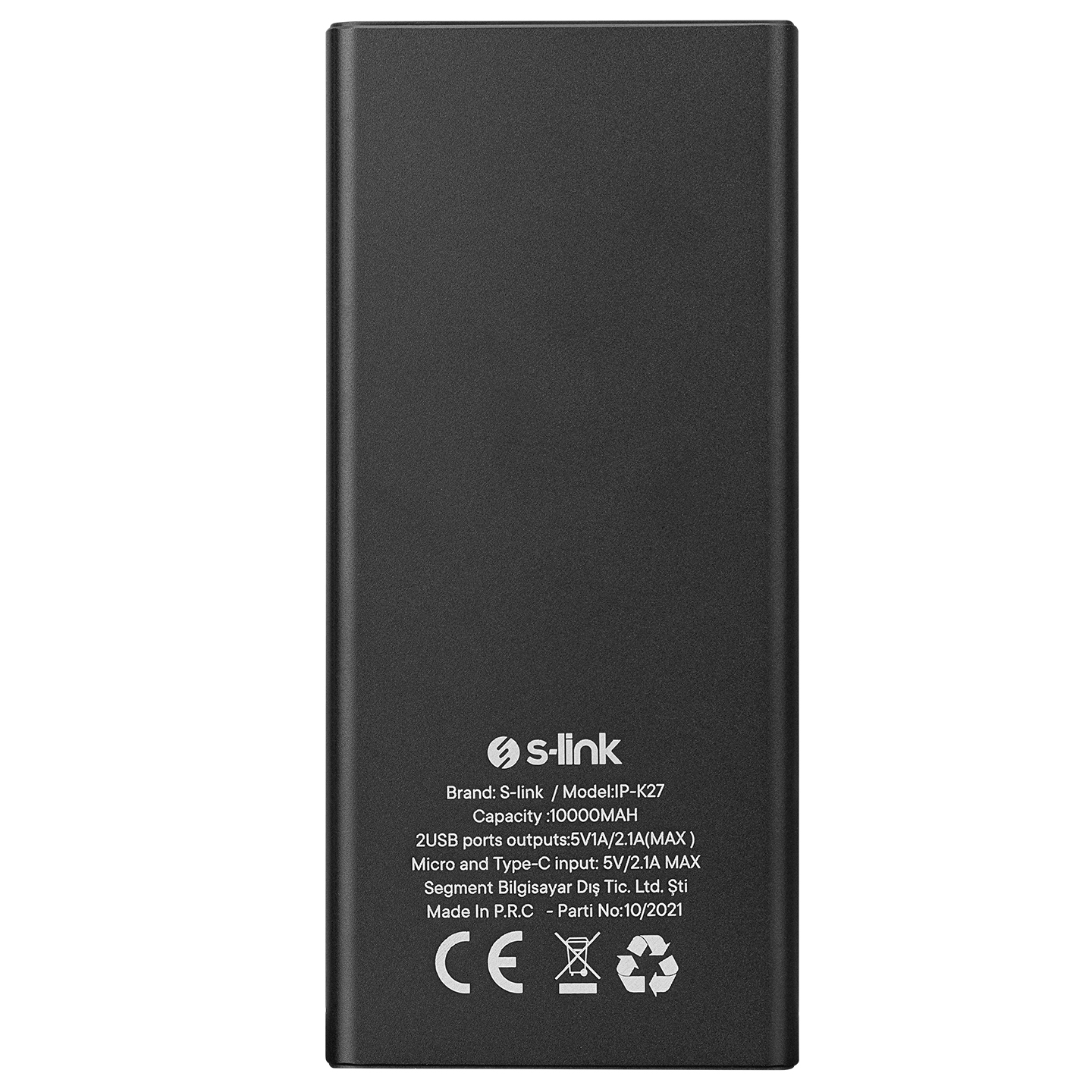 S-link IP-K27 10000mAh 2*USB+Micro+Type-C Metal Kasa Siyah LCD Ekranlı Taşınabilir Pil Şarj Cihazı Promozone