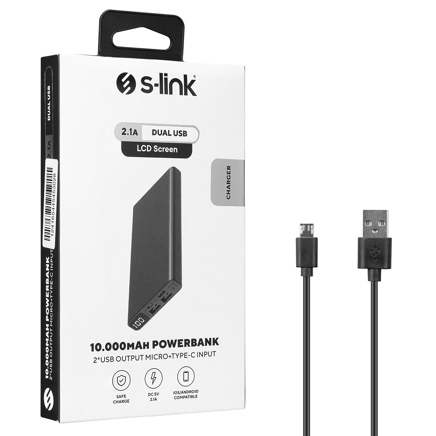 S-link IP-K27 10000mAh 2*USB+Micro+Type-C Metal Kasa Siyah LCD Ekranlı Taşınabilir Pil Şarj Cihazı Promozone