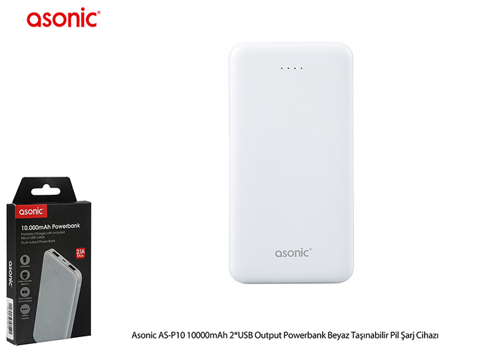 Asonic AS-P10 10000mAh 2*USB Output Powerbank Siyah Taşınabilir Pil Şarj Cihazı Promozone