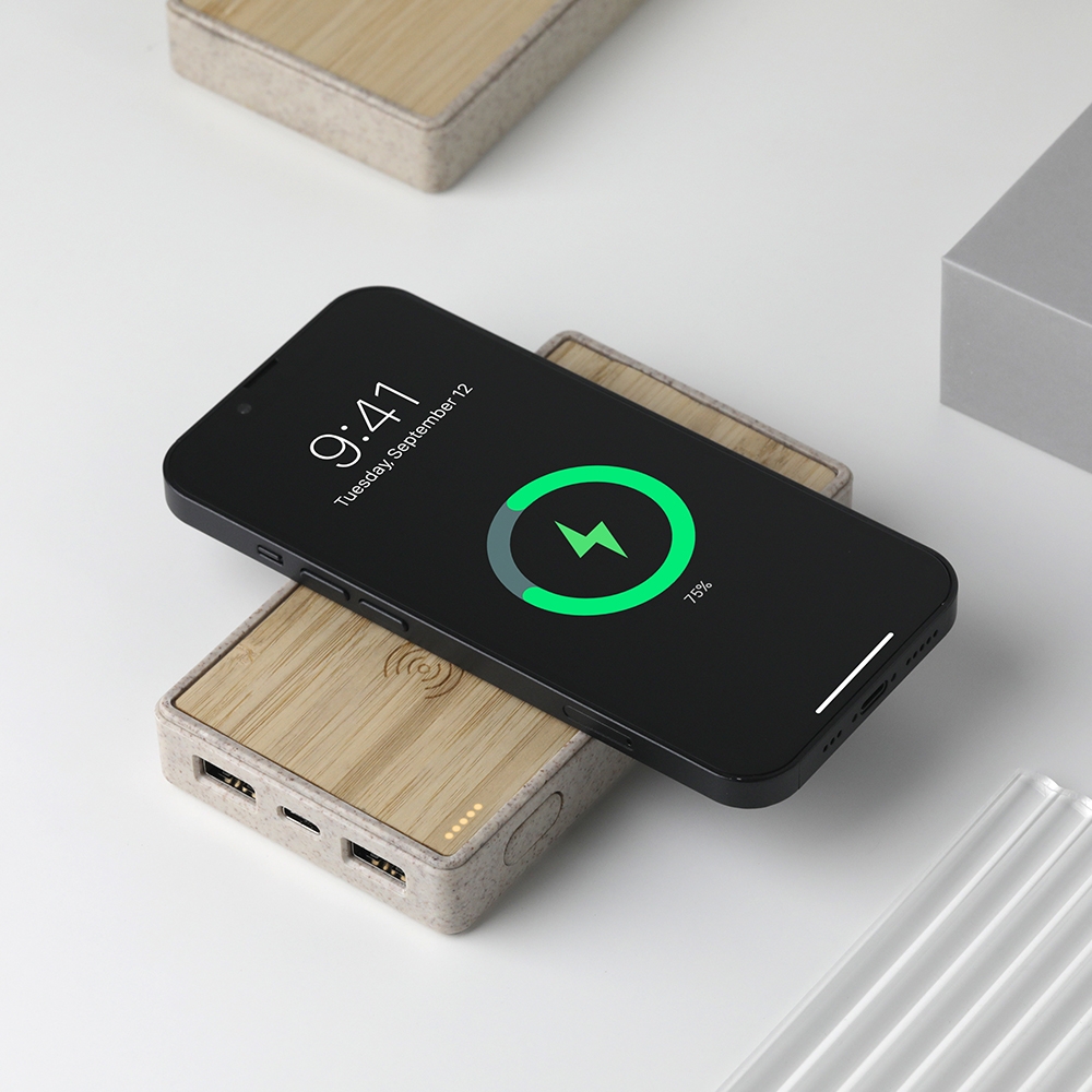 10000 mAh Bambu Gövdeli Wireless Powerbank Şarj Cihazı Promozone