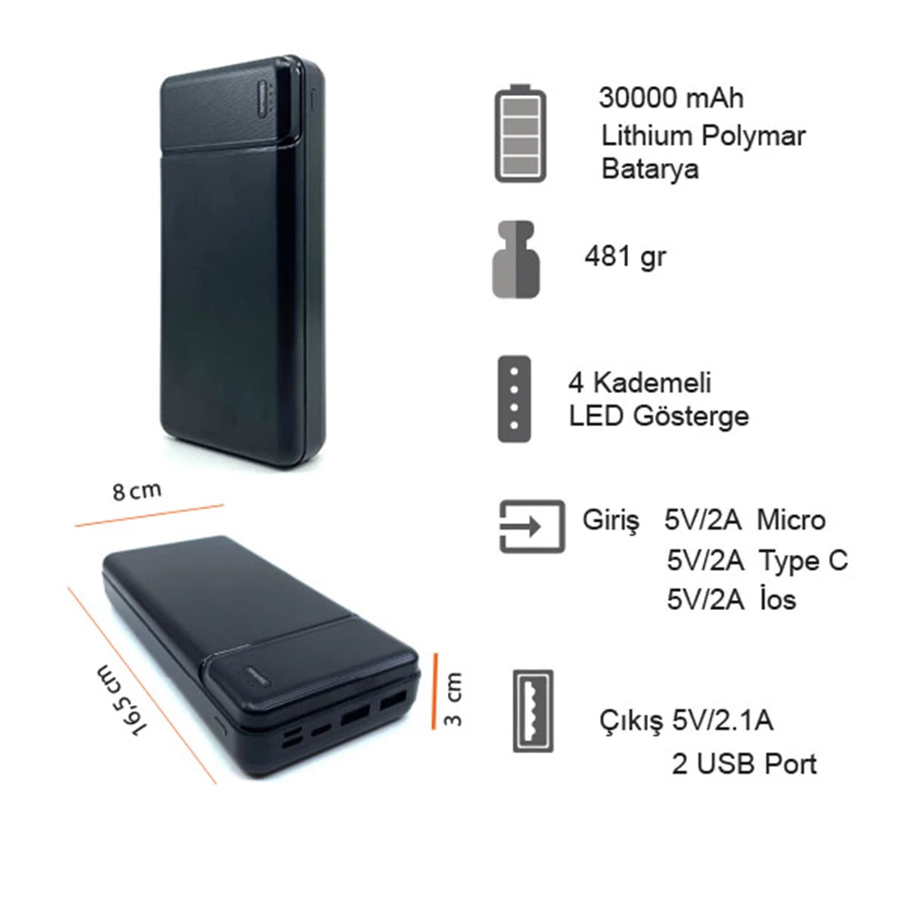 30.000 mAh Dijital Ekranlı Powerbank Promozone
