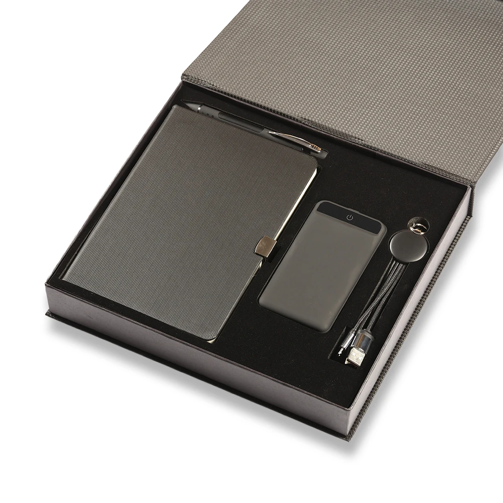 Işıklı Set (10.000 mAh Powerbank - Işıklı Kalem - Işıklı Kablo - 13x21cm Deri Defter) Promozone
