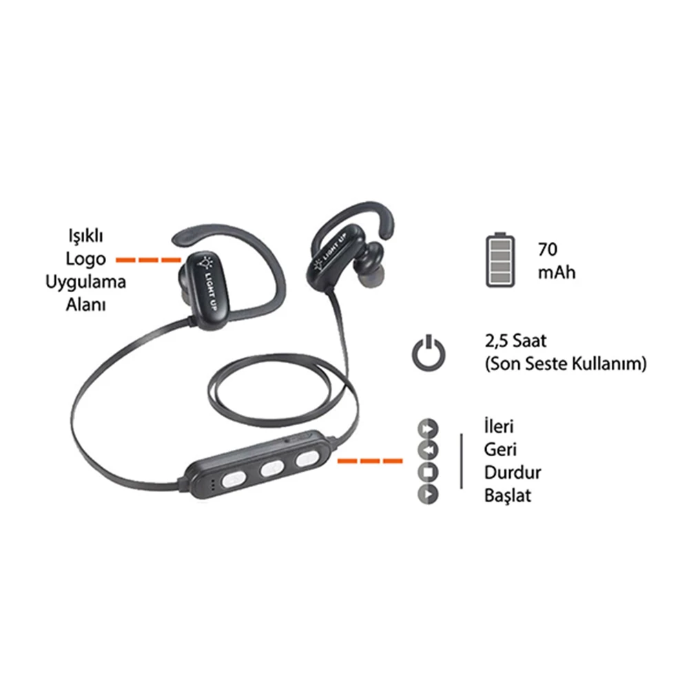 Led Işıklı Logo Bluetooth Kablosuz Kulaklık Promozone