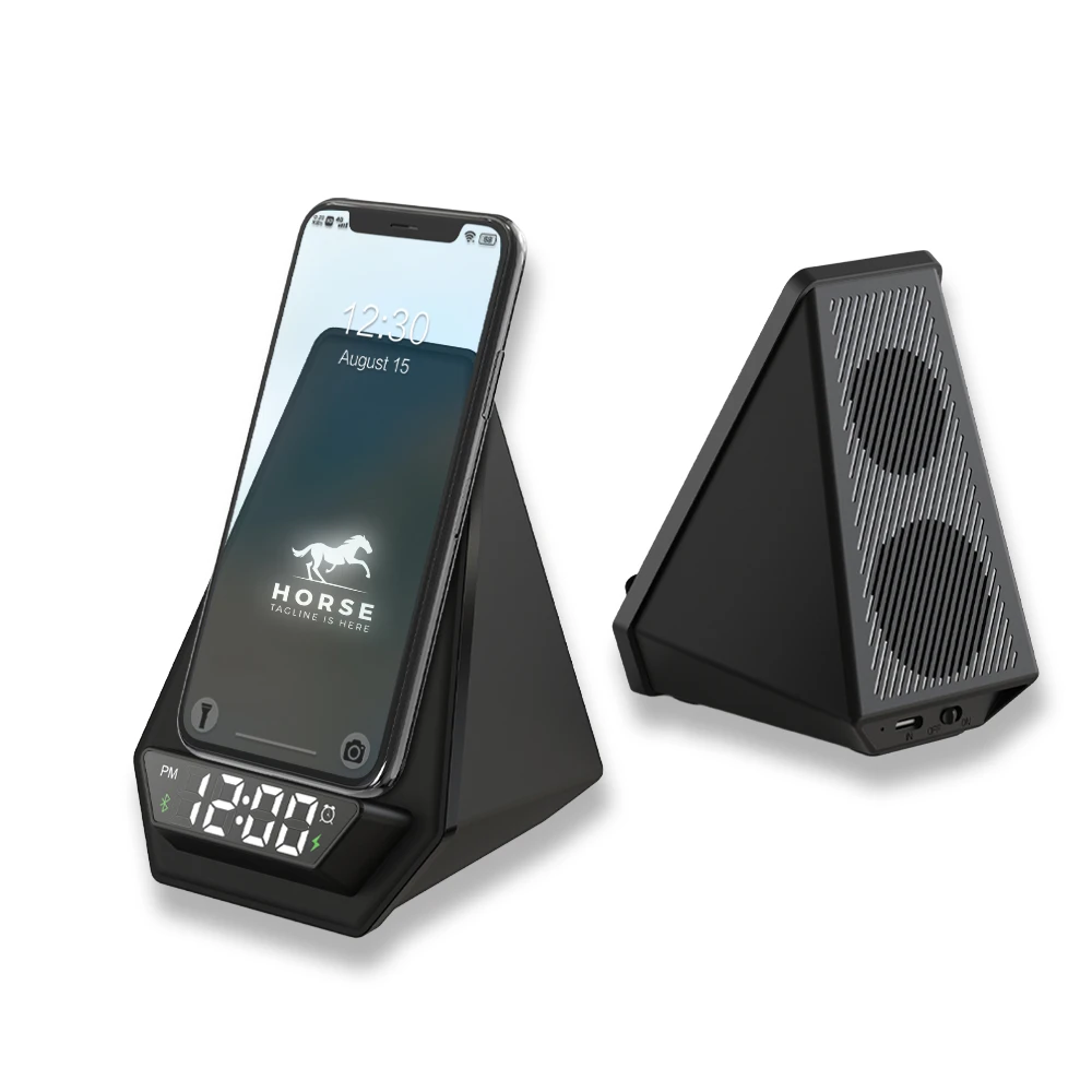 15W Işıklı Kablosuz Şarj Cihazı - Bluetooth Hoparlör (Akıllı Saat ve Alarm Özellikli) Promozone