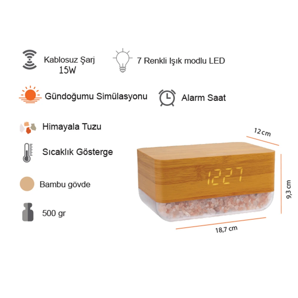 Masaüstü Kablosuz Şarj Cihazı + Saat - Alarm Promozone