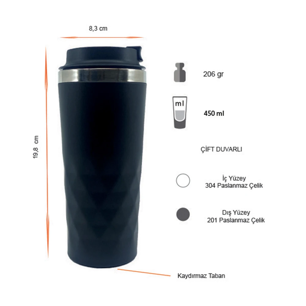 Termos Tipi Çelik Kupa Bardak 450 Ml Promozone