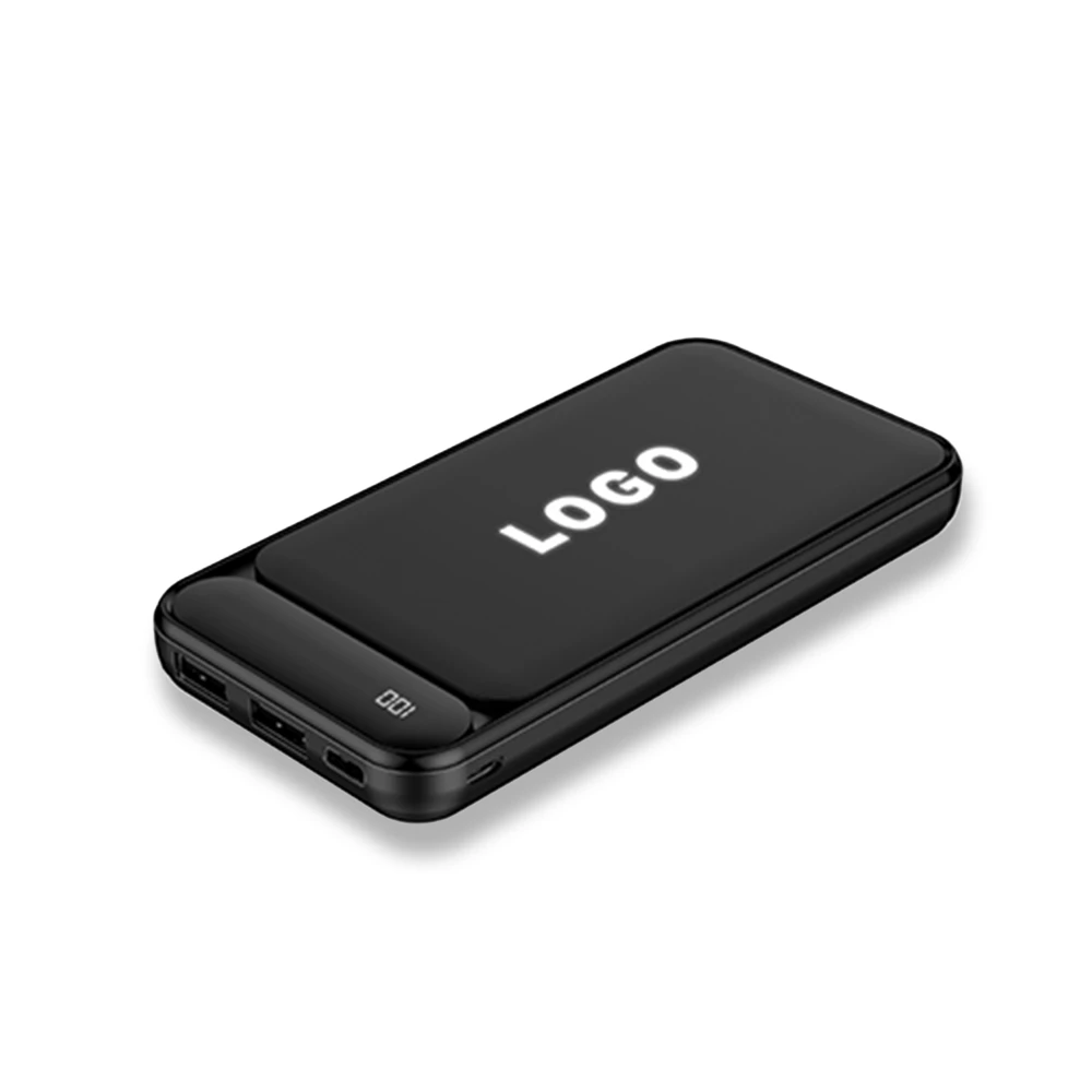 10.000 mAh Işıklı Logolu Powerbank (LED Logo + Yüzde Gösterge + Çift USB Çıkışlı Promozone
