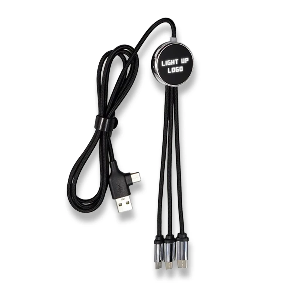 EVA Çantalı Işıklı Logolu 60W Hızlı Şarj Destekli 3’ü 1 Arada Veri Aktarımlı Şarj Kablosu (USB-C, Lightning, Micro USB) Promozone