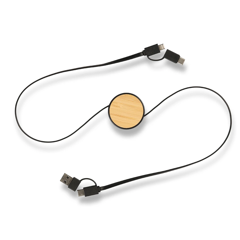 EVA Çantalı Bambu Logolu 80 cm Makaralı 3’ü 1 Arada Şarj Kablosu (USB-C, Lightning, Micro USB) Promozone