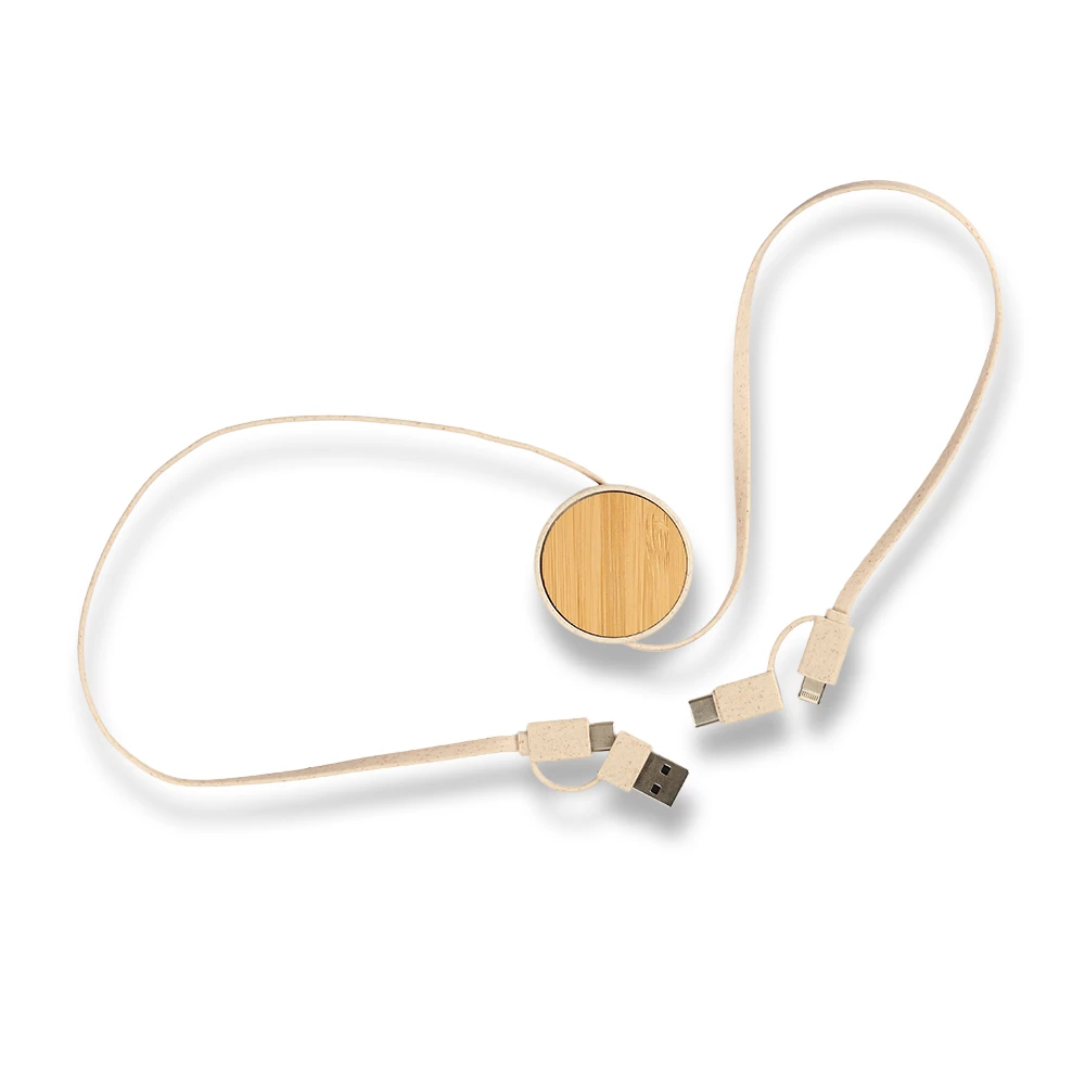 EVA Çantalı Bambu Logolu 80 cm Makaralı 3’ü 1 Arada Şarj Kablosu (USB-C, Lightning, Micro USB) Promozone