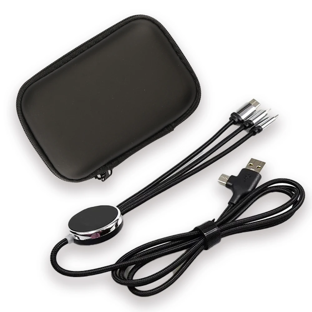 EVA Çantalı Işıklı Logolu 60W Hızlı Şarj Destekli 3’ü 1 Arada Veri Aktarımlı Şarj Kablosu (USB-C, Lightning, Micro USB) Promozone