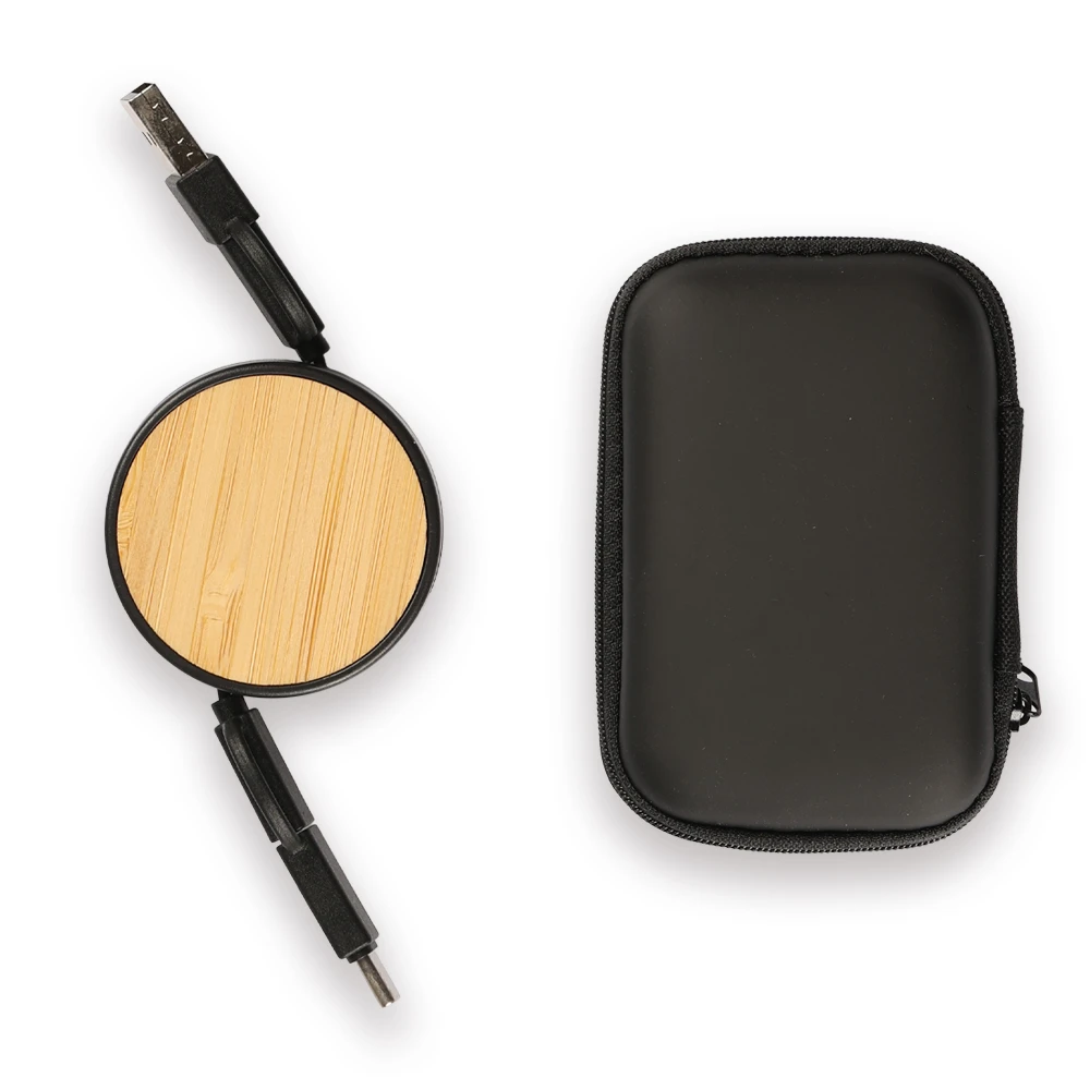 EVA Çantalı Bambu Logolu 80 cm Makaralı 3’ü 1 Arada Şarj Kablosu (USB-C, Lightning, Micro USB) Promozone
