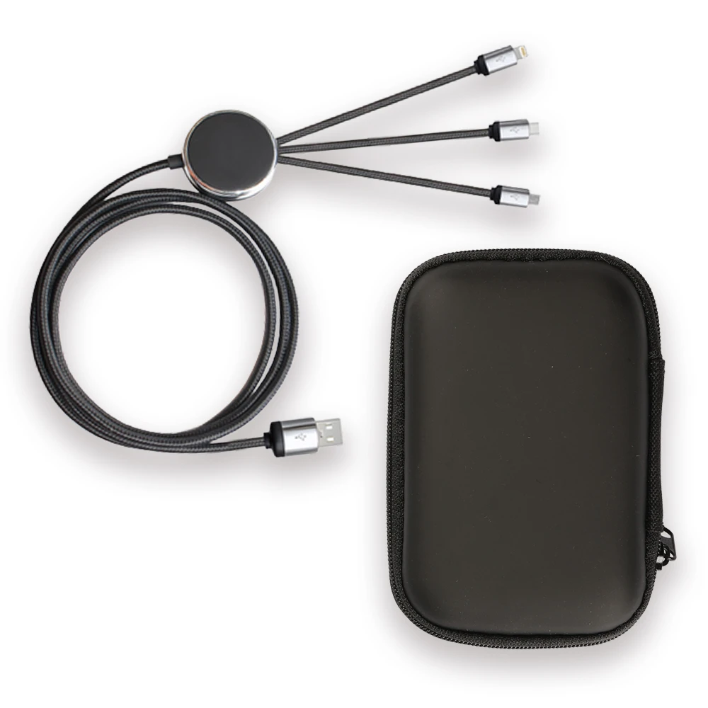EVA Çantalı 120 cm Işıklı Logolu Çoklu Şarj Kablosu (USB-C, Lightning, Micro USB) Promozone