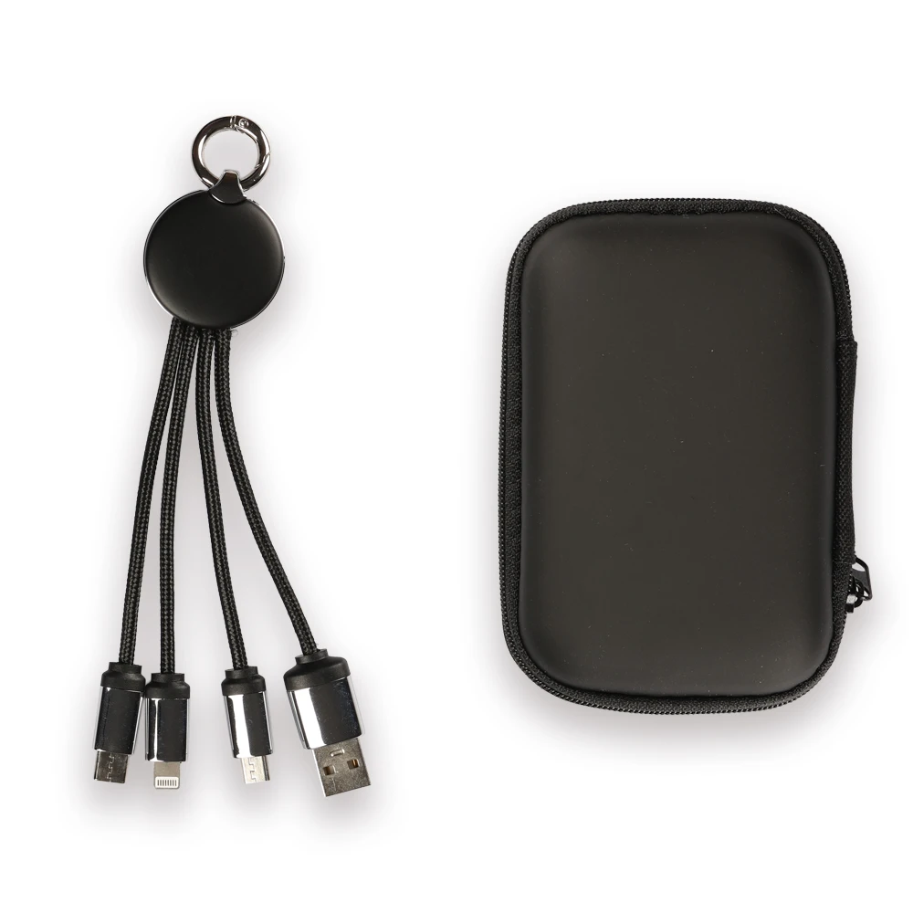 EVA Çantalı Işıklı Logolu Anahtarlık Tipi 3’ü 1 Arada Promosyon Şarj Kablosu (USB-C, Lightning, Micro USB) Promozone