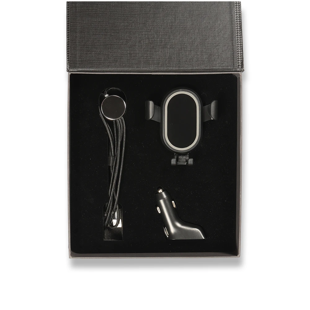 Araç İçi Kablosuz Şarj Cihazı, LED Işıklı Araç Şarj & Işıklı Uzun Şarj Kablosu Kutulu VIP Hediye Seti Promozone