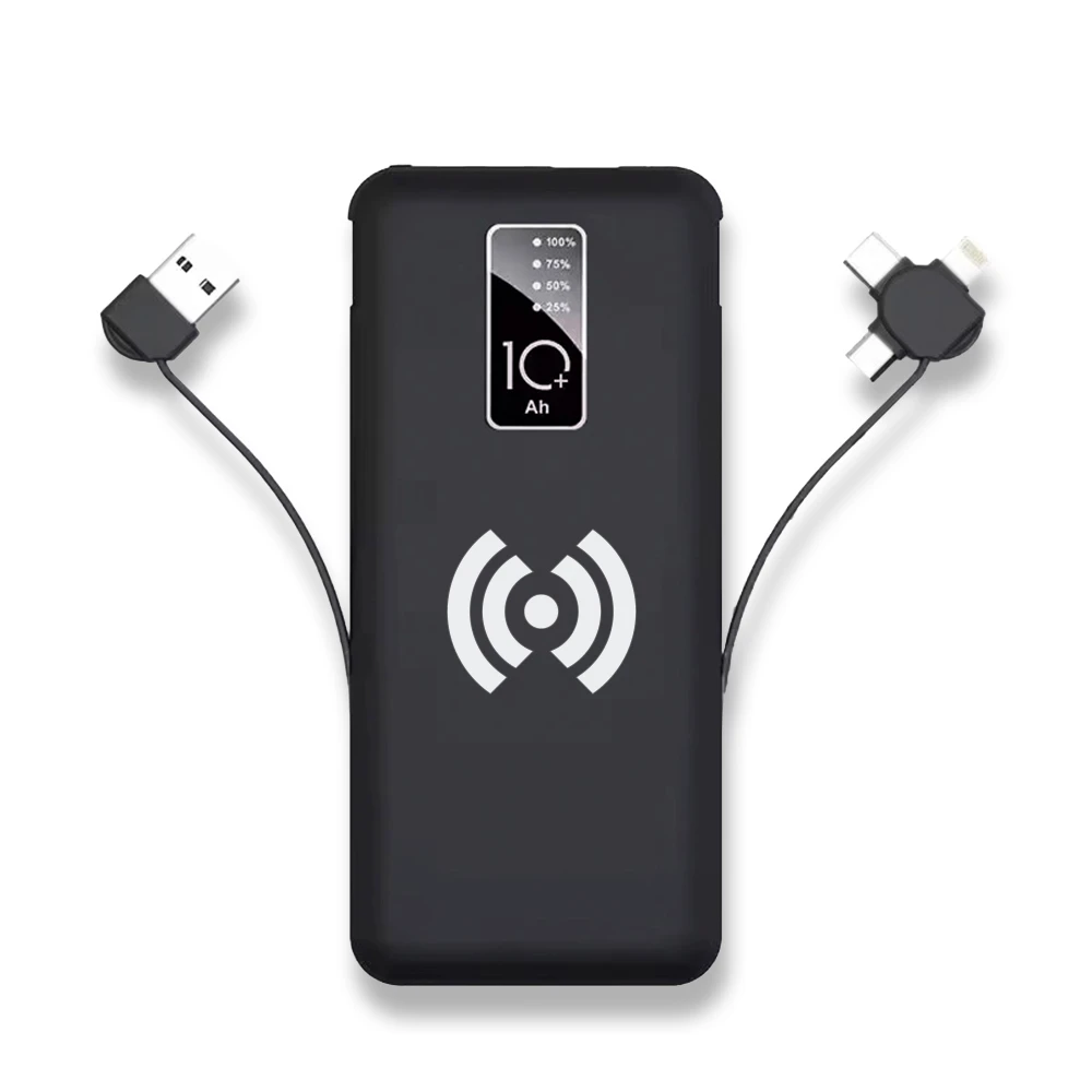 10000 mAh Dahili Kablolu Wireless Işıklı Logolu  Powerbank Şarj Cihazı Promozone